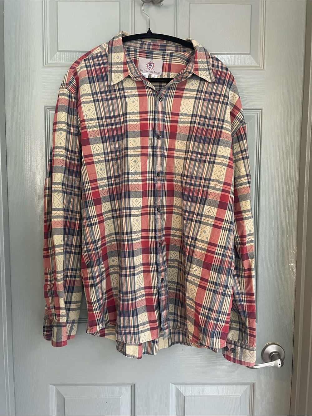 The Territory Ahead Men's Plaid Button-Dow Shirt - Red, Cream & Blue 100% Cotton